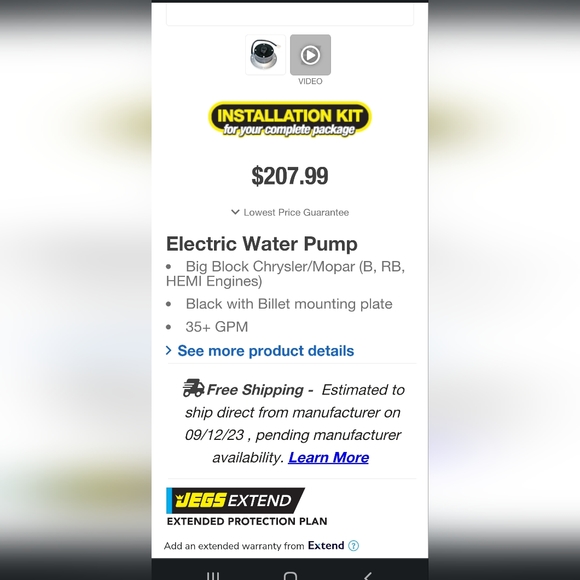 Proform 66219 billet electric big block Chrysler/dodge water pump - Picture 2 of 5